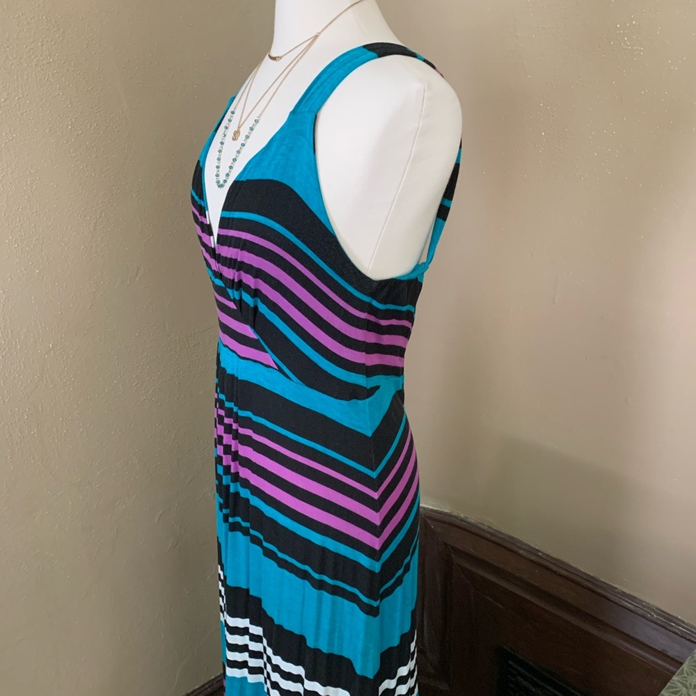 Fever Sz Large Striped Multi Color Maxi Dress - Picture 3 of 10